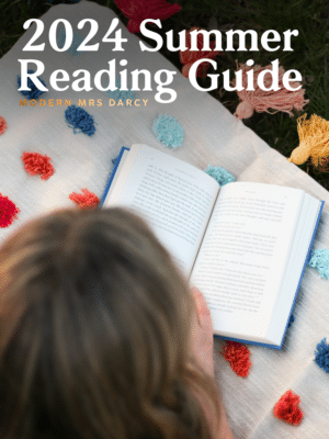 Summer Reading Guide cover with woman lying on a blanket reading a book.
